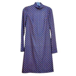 Joanna Nelson Vintage Dress Mod Purple Blue Orange High Neck Long Sleeve